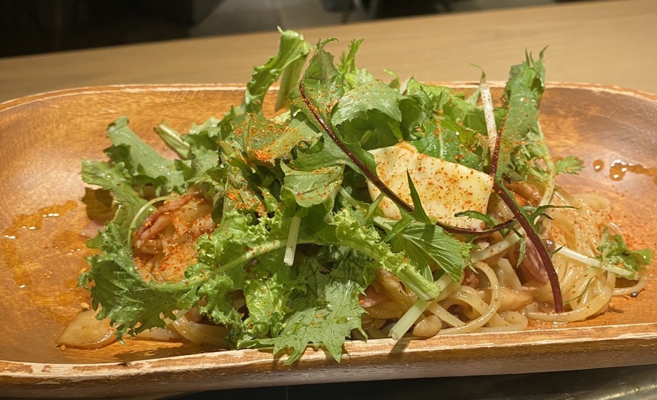 今週のパスタ　3種のキノコとベーコンのバター醤油パスタ