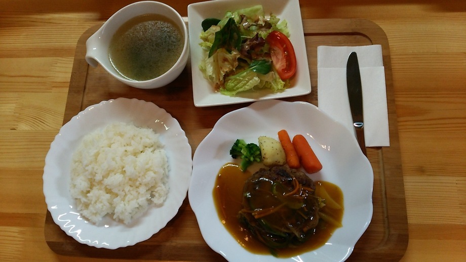 ハンバーグ定食(ゆずぽん野菜ソース)ライス、サラダ、スープ付