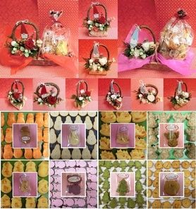 森のクリスマスをイメージして作った白樺の器にアレンジしたプリザーブドフラワーと冬の焼き菓子のセット