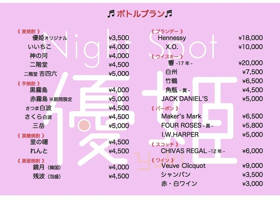 ボトルメニュー