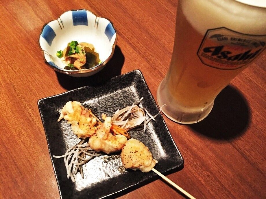 初回ご注文時限定！生ビール＋大分とり天からしポン酢串（５００円（540円））