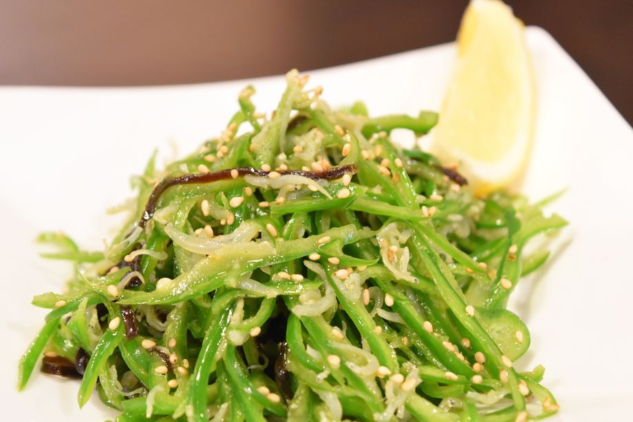 ジャコとピーマンと塩昆布のオリーブオイル和え