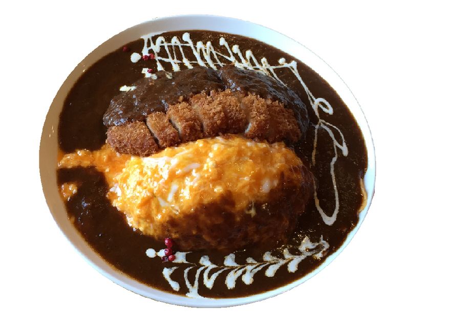 オムカレー・豚ロースカツ