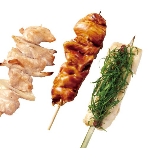 やげんなんこつ（塩）／むね（塩・たれ・てりたま）／ささみ（梅しそ・わさび醤油）（190円～240円）