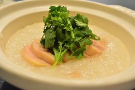 鶏ハムとパクチーのお粥