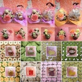 プリザーブドフラワーアレンジ(くまちゃん付き）と焼き菓子のギフトセット♪(*^▽^*)