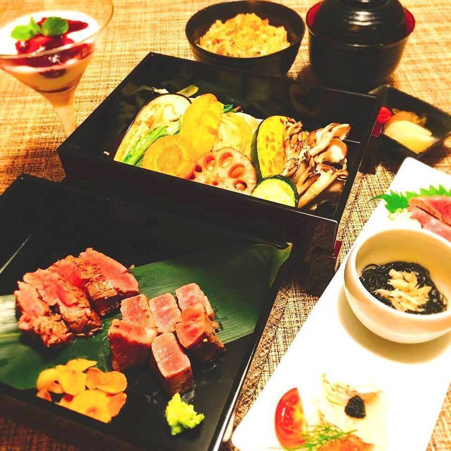 個室ご利用確約【ご結納 お顔合わせ ご家族でのお祝いに！】銀座和縁 お祝いエイジングビーフステーキ善（１０，９８０円（消費税・サービス料込））