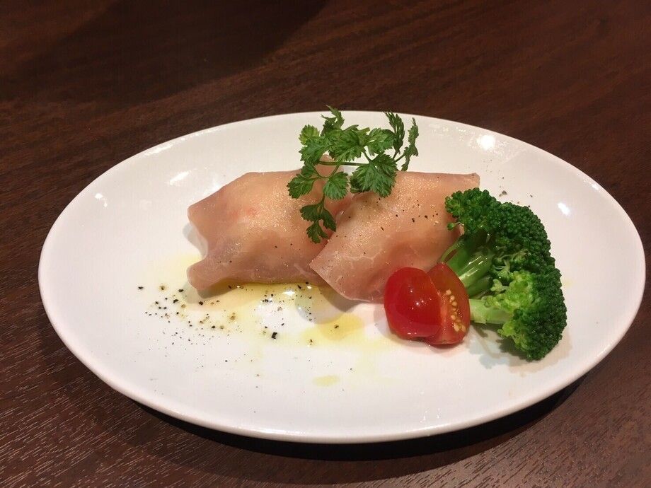 貝柱とポテサラの生ハム包