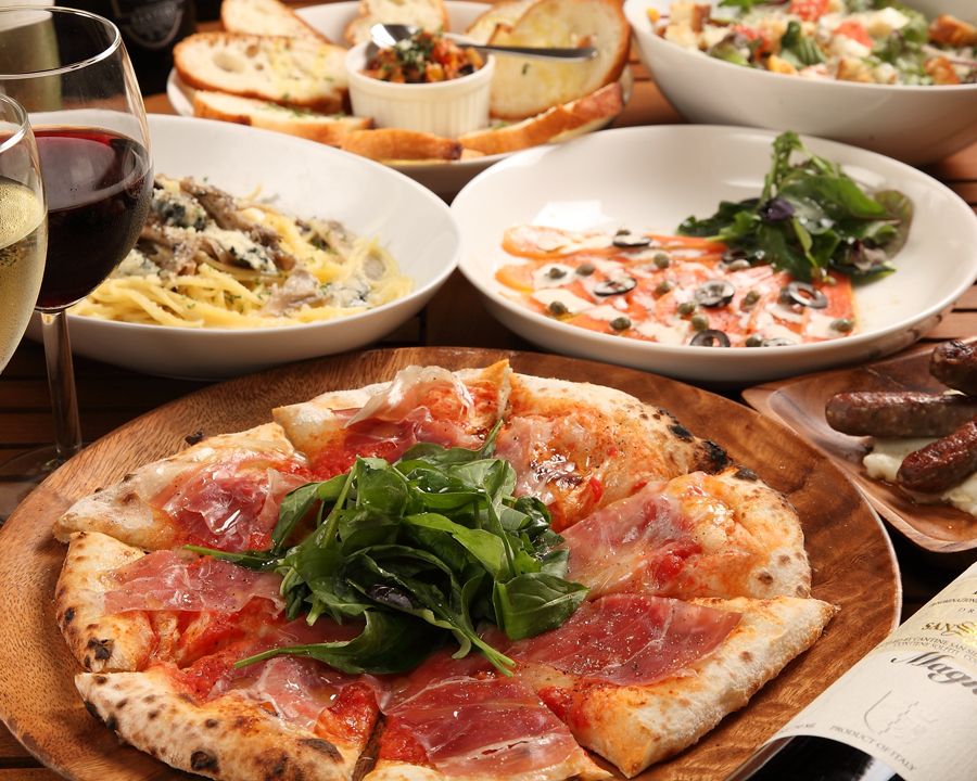【日～木限定】《日向地鶏と薪窯で焼くピッツアとパスタのコース》全9品2h飲み放題付\3500税込