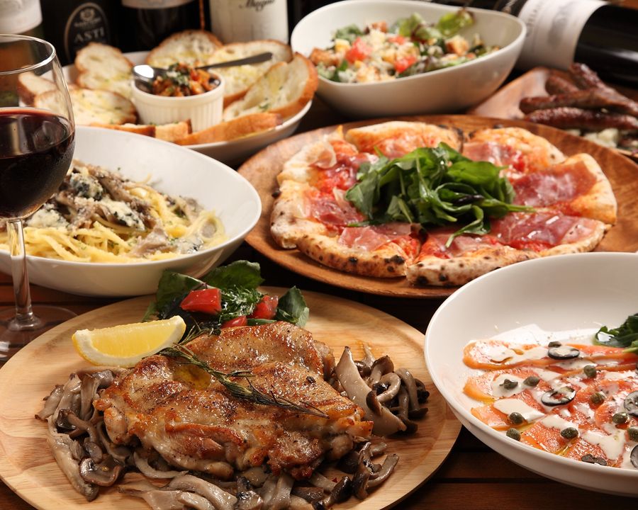 【3H飲み放題付】日向地鶏と薪窯で焼くピッツア、パスタコース （全10品）土2.5h