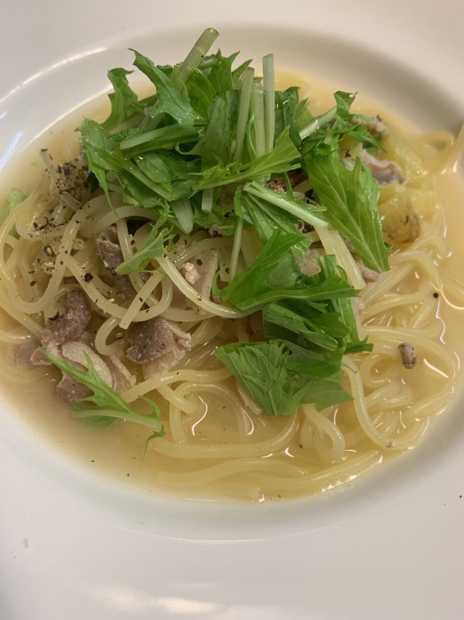 ⑦豚バラと焼き茄子の塩だれパスタ