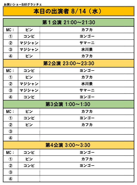 8/14の出演者