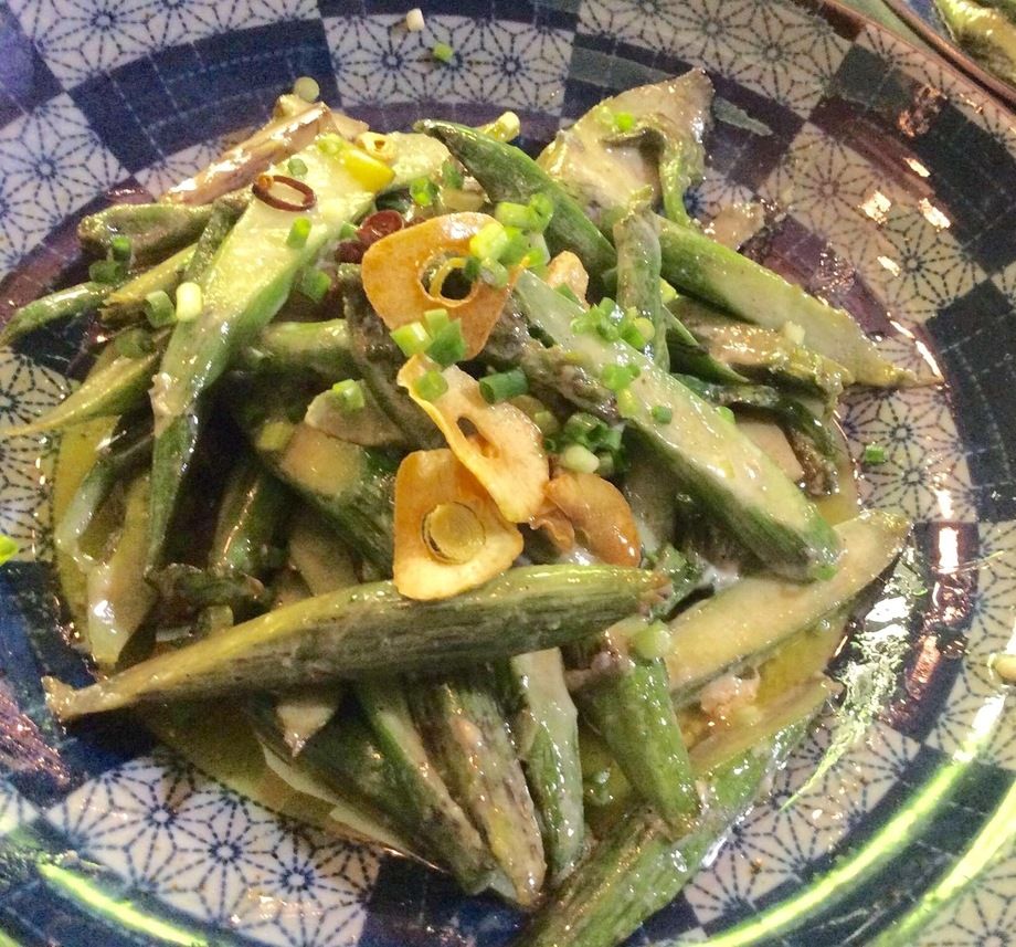 天然独活とブルーチーズ、オリーブ油ソテー