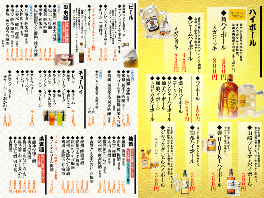 ドリンクメニュー (1)（300円～）