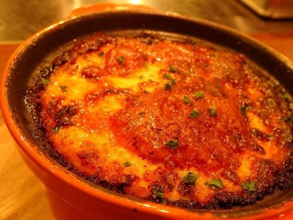 ミートソース、マッシュポテトの重ねグラタン