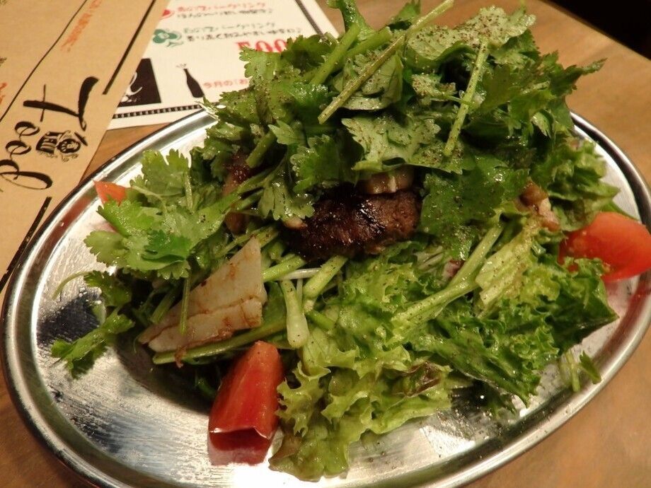 お肉とパクチーたっぷり 煮ジルサラダ