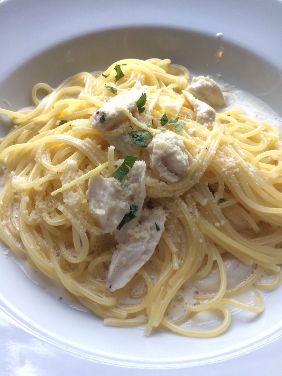 鶏ささみのレモンクリームソース スパゲッティ