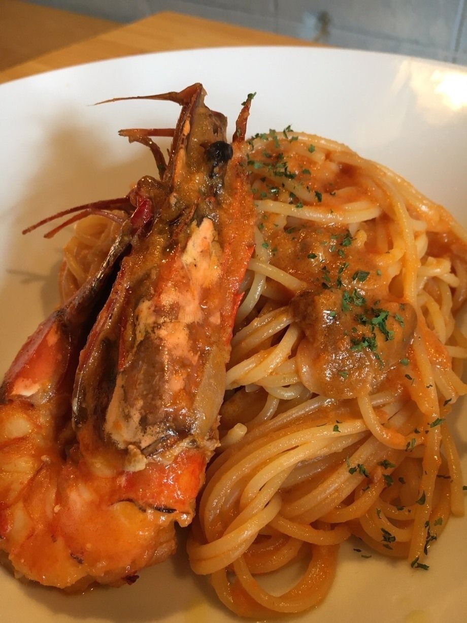 有頭海老のトマトクリームパスタ