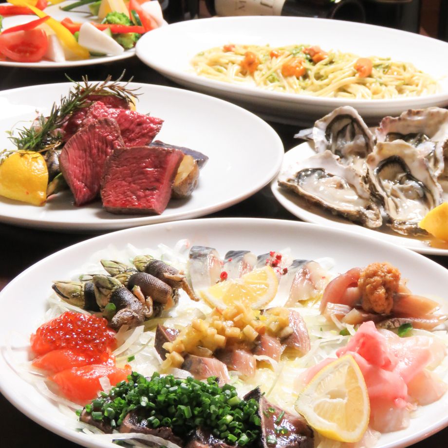 生うにのパスタや牡蠣・肉・魚など大満足の北海道満喫4000コース二時間飲放付生ビール付