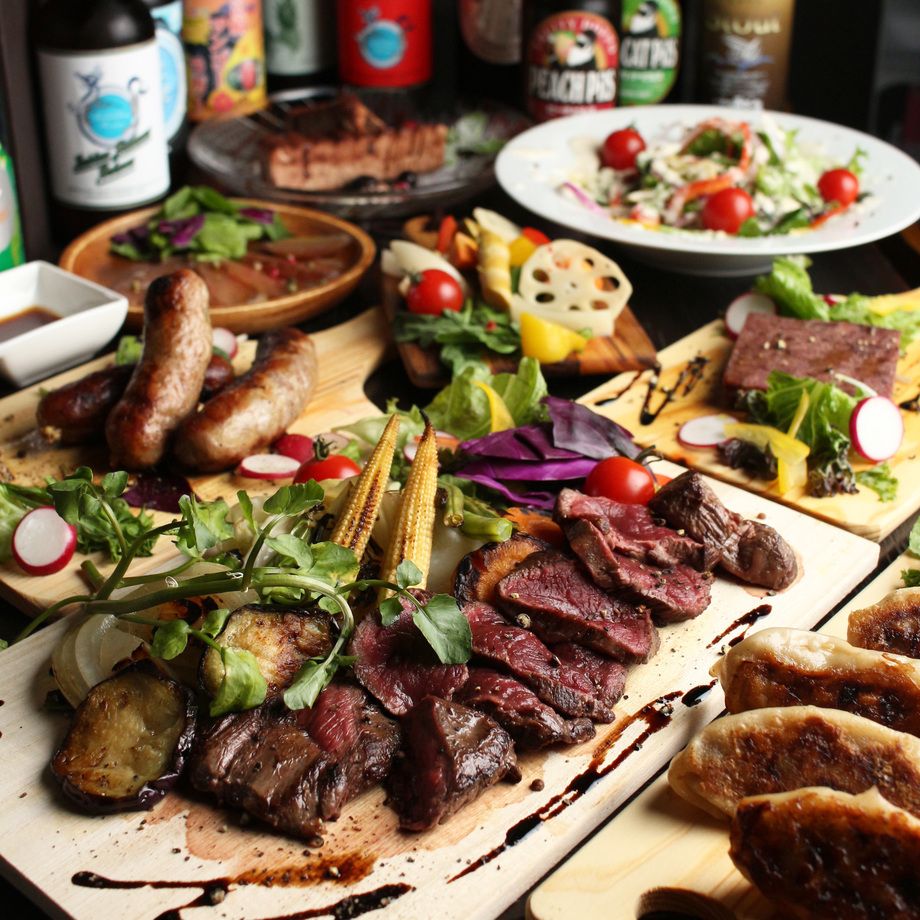 餃子&ソーセージ×エゾシカステーキ全8品100種120分飲放＆キリンプレミアムビール付4000→3480円（￥３４８０）