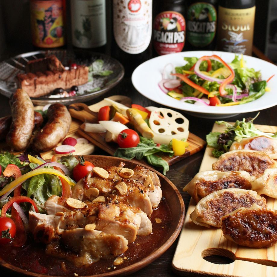 【当日OK】自家製ソーセージ×餃子,全7品100種120分飲放＆キリンプレミアムビール付3500→2980円（￥２９８０）