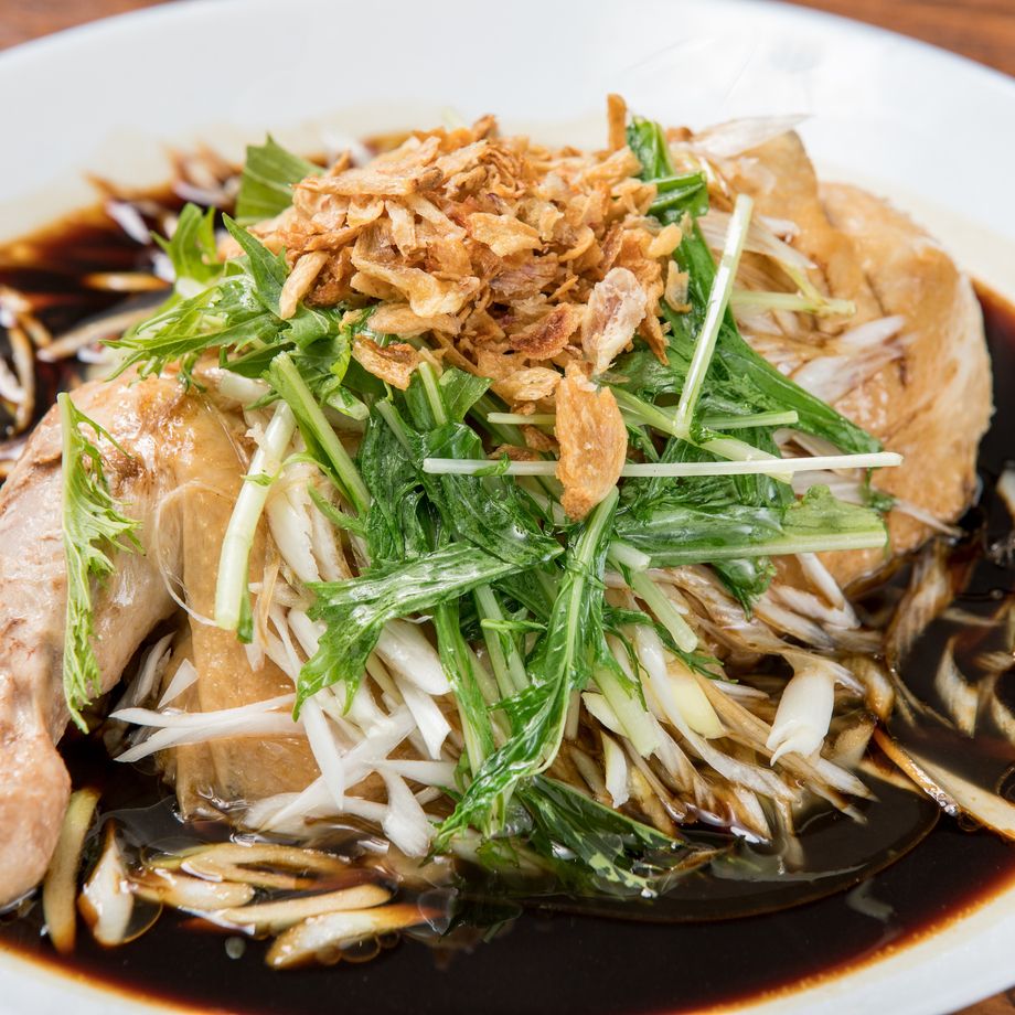 やわらか蒸し鶏の葱醤油　半羽