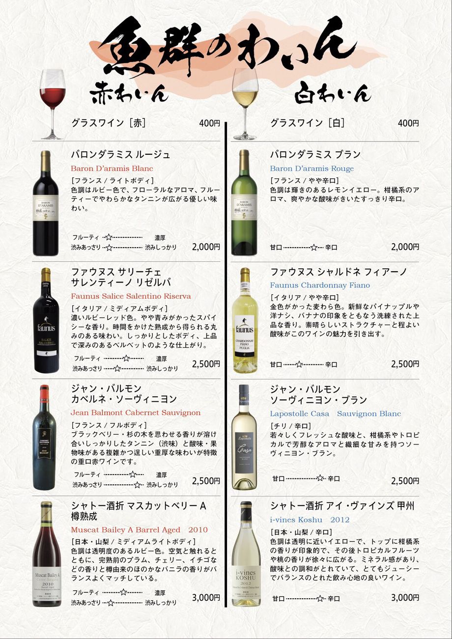 ドリンクメニュー（350円〜）