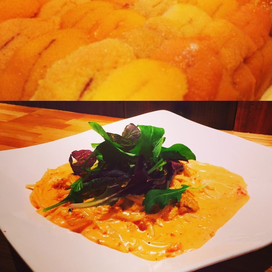 雲丹とプリプリ海老のトマトクリームパスタ