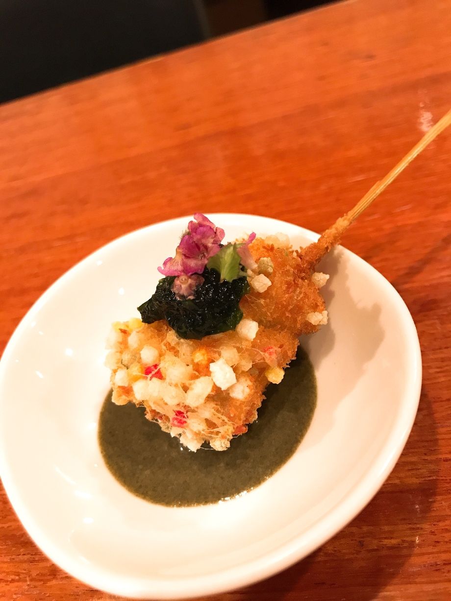 鱈の白子 海苔とブラックオリーブのソース