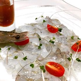 天使の海老のお刺身　柚子風味のジュレ