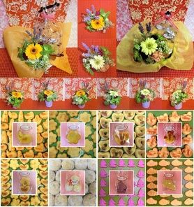 エレガントなパープルの陶器カップにアレンジしたガーベラのプリザーブドフラワーと夏の焼き菓子のギフトセット(^^♪