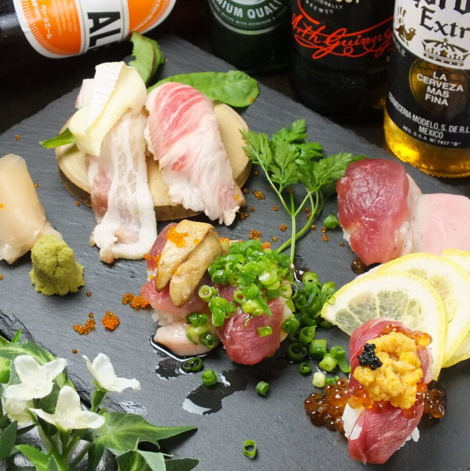 【鴨と豚のお寿司】（200円(税抜)～）