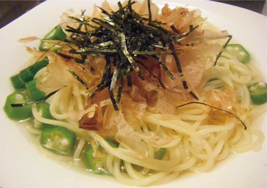 紀州梅とオクラの和風スープパスタ