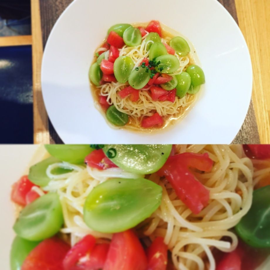 夏限定 シャインマスカットとトマトの冷製パスタ