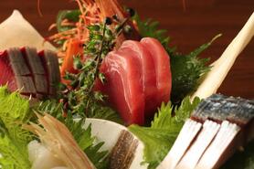 神奈川県三崎港直送・三崎まぐろ中とろ入り五種盛りと希少部位牛みすじ肉の牛かつコース