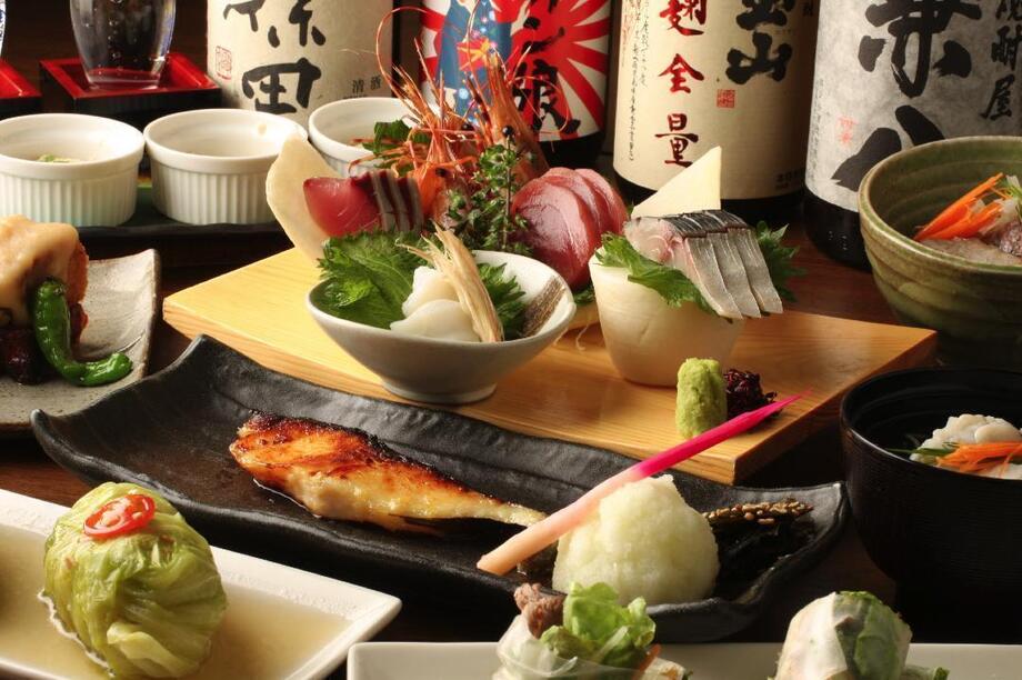 冬の王様・寒ぶりと寒さわら御造り食べ比べと合鴨ロースト葱味噌のせ、炙り葱添えコース（3,500円 (税込)）