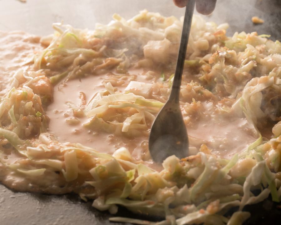 梅しそシラスもんじゃ焼き