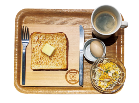 すべてのモーニングにサラダとゆで卵がつきます