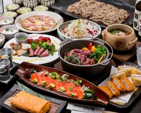 【2.5時間飲み放題付】特選素材盛り沢山！つけ汁選べる板そば大皿6,000円(税込)歓送迎会コース( 全10品)