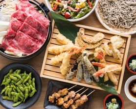 【豪華!忘年会】＜全10品＞120分飲放付【特選A5飛騨牛すき焼と冬の極上天ぷらコース】4545円税抜