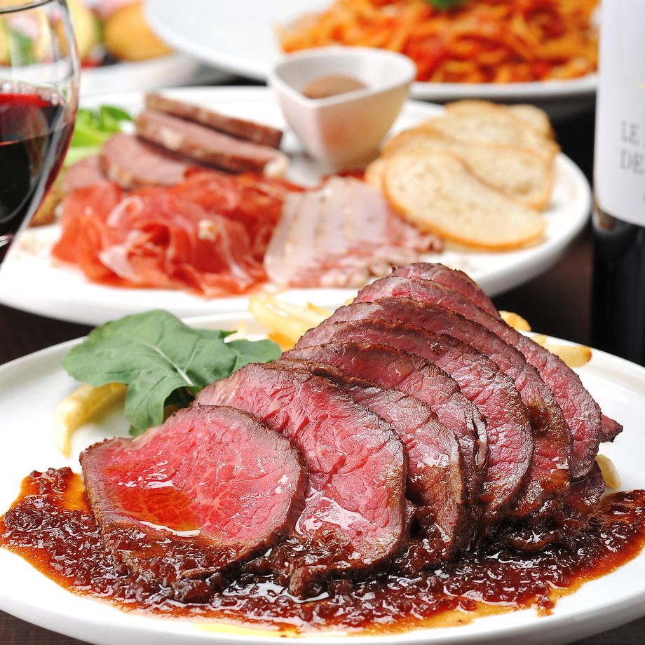 【1+2次会／VALOREコース】北海道産彩美牛ローストビーフ・パスタなど料理11品150分飲み放題