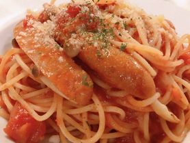 【◆トマトソーススパゲッティー◆】チョリソソーセージとしめじ（4月より過去に狭山店舗で人気でしたメニューをリニューアルして再登場！）