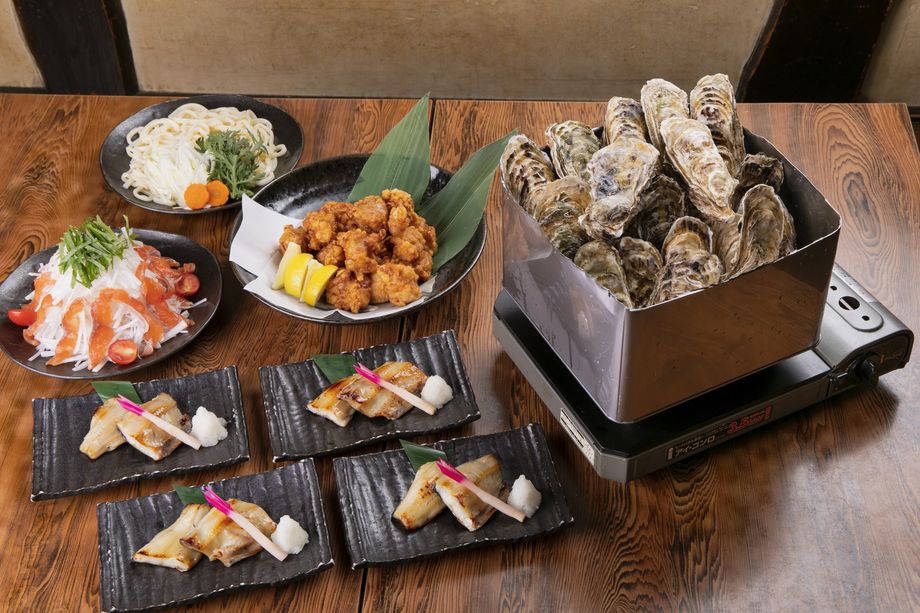 缶缶牡蠣と真ほっけのコース