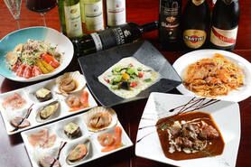 『クオリア』コース ★ 前菜6種盛や人気のムニエル、お肉料理に選べるソースパスタまで付いた満腹コース！