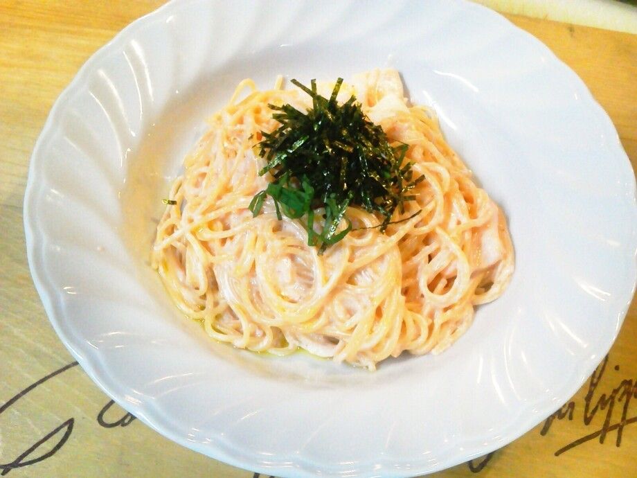 イカと大葉の明太子クリームパスタ