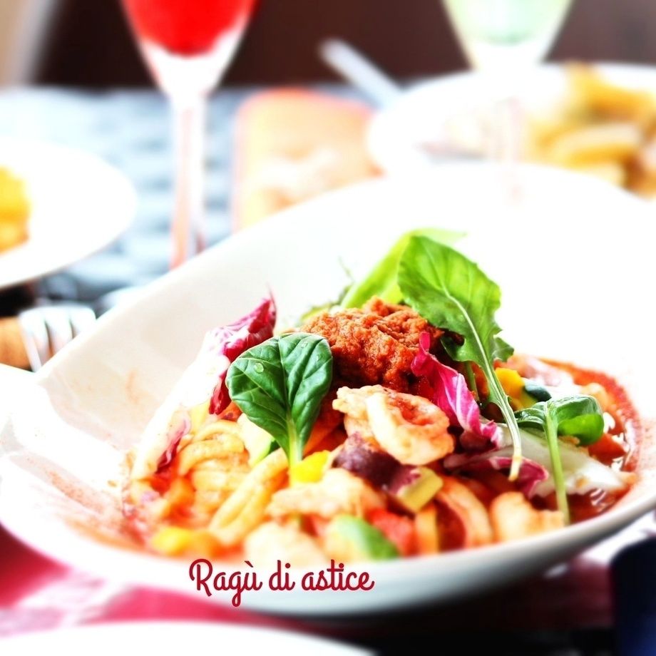 天然有頭海老とハーブシュリンプのオマール海老ラグーソース（1450）