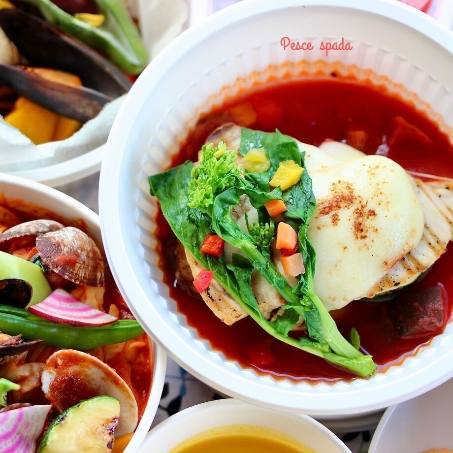 メカジキと帆立貝のモッツァレラチーズ焼　カプリ風（1350）