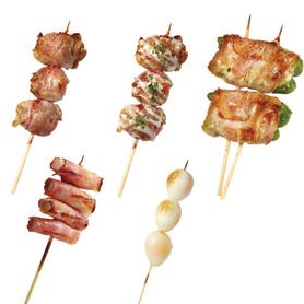 トマト肉巻き（バーニャソース）／もちもちベーコン／うずらのたまご／チーピー肉巻き