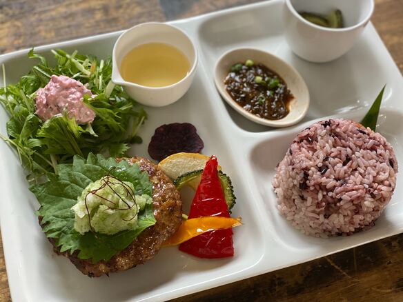 長命草の健康おろしと自家製塩ポン酢のハンバーグプレート