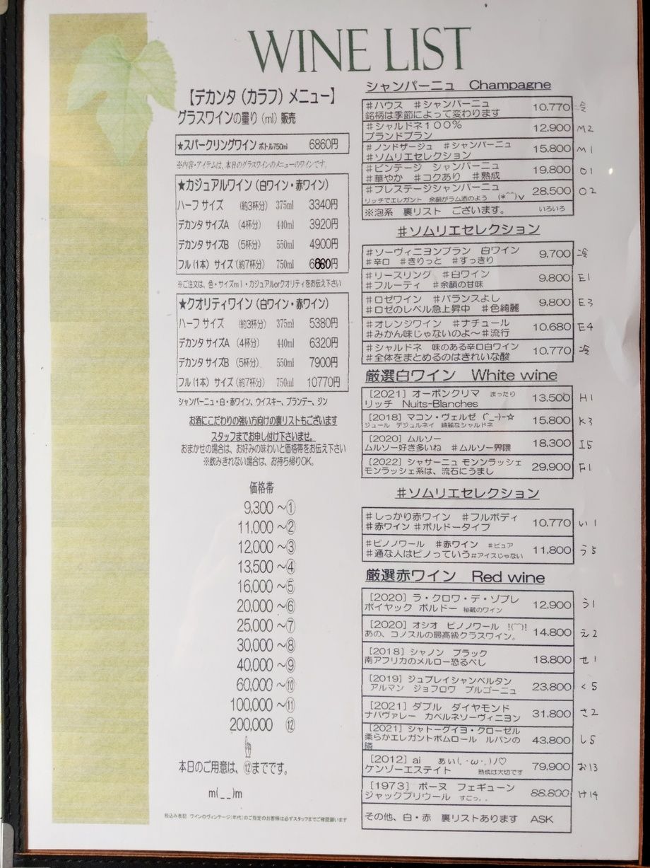 ワインリスト　WINE MENU（6860～）